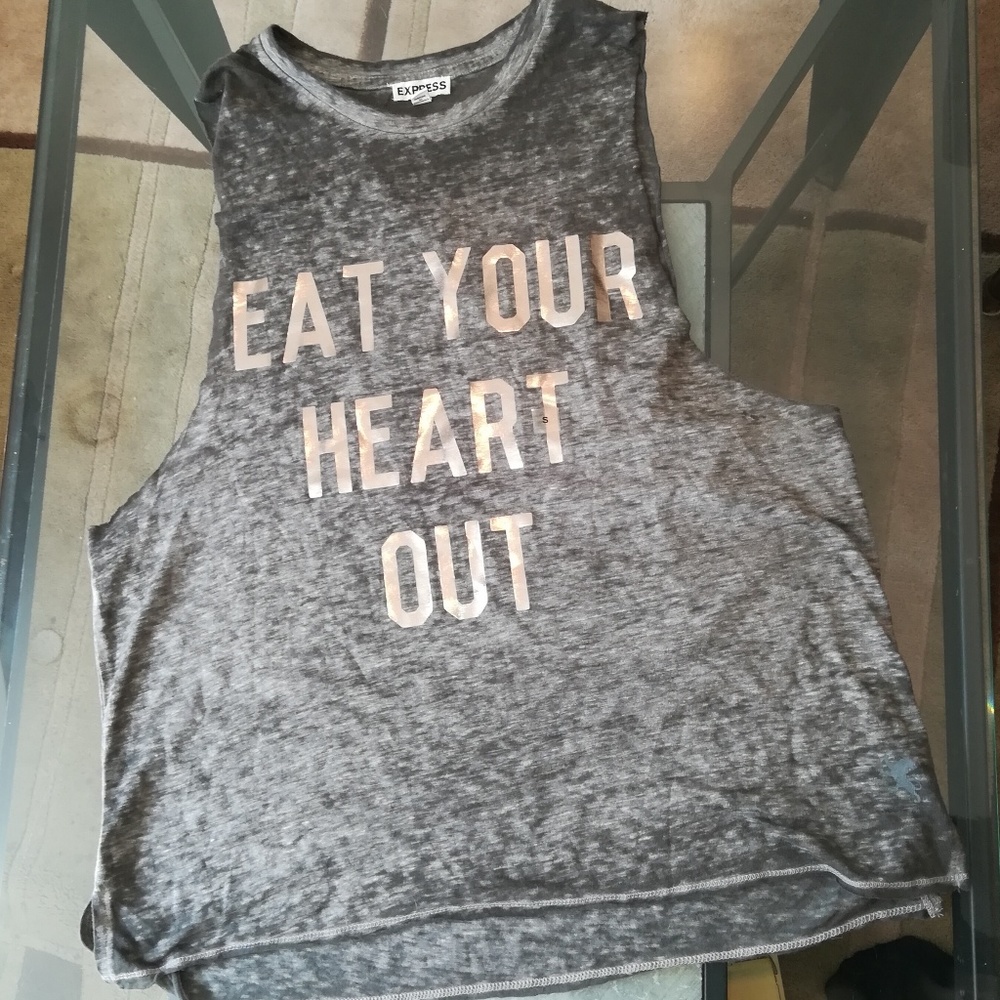 Express gray muscle tank "Eat your heart out"